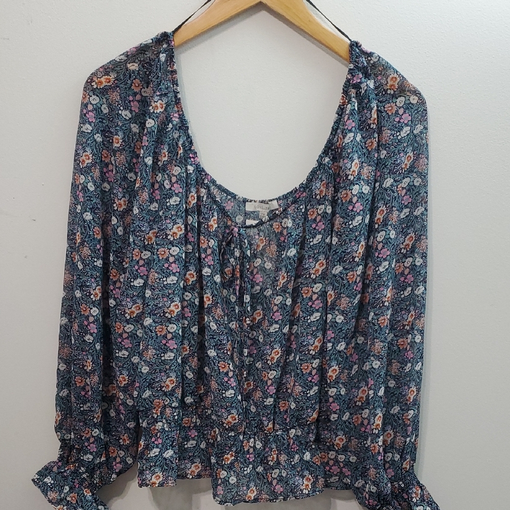 Love Tree Floral Blouse in Blue and Pink